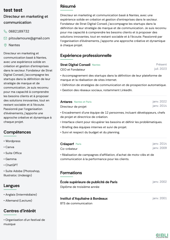 CV généré par CibliJob
